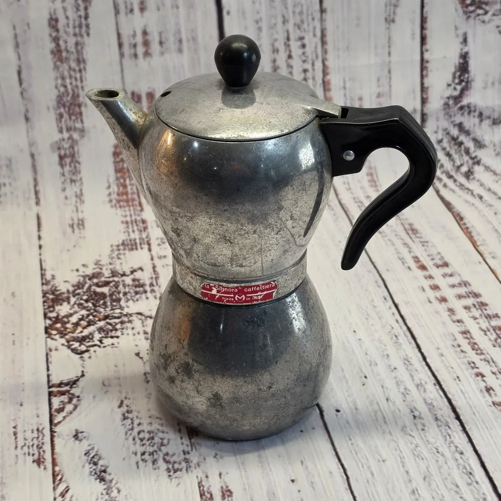 La Signora Moka Pot Espresso Maker Silver Good Vintage Italian Aluminum